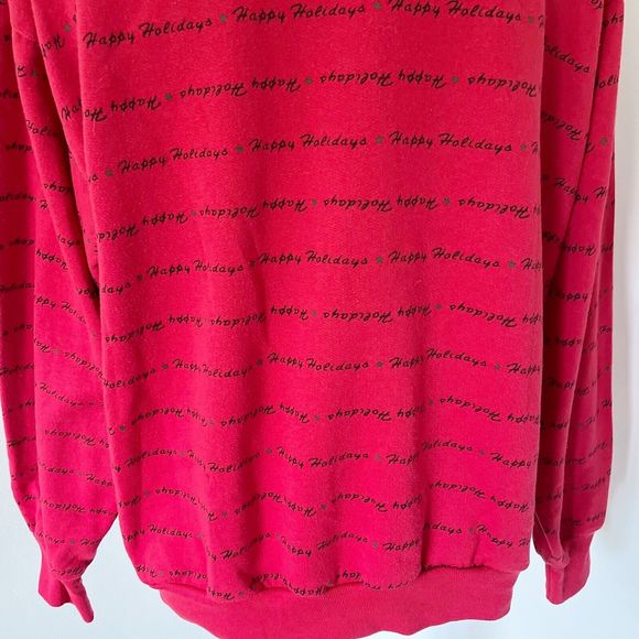 Vintage 90s Holiday Time Red Ugly Puff Paint Pullover Popover Sweatshirt Sweater - Picture 13 of 16